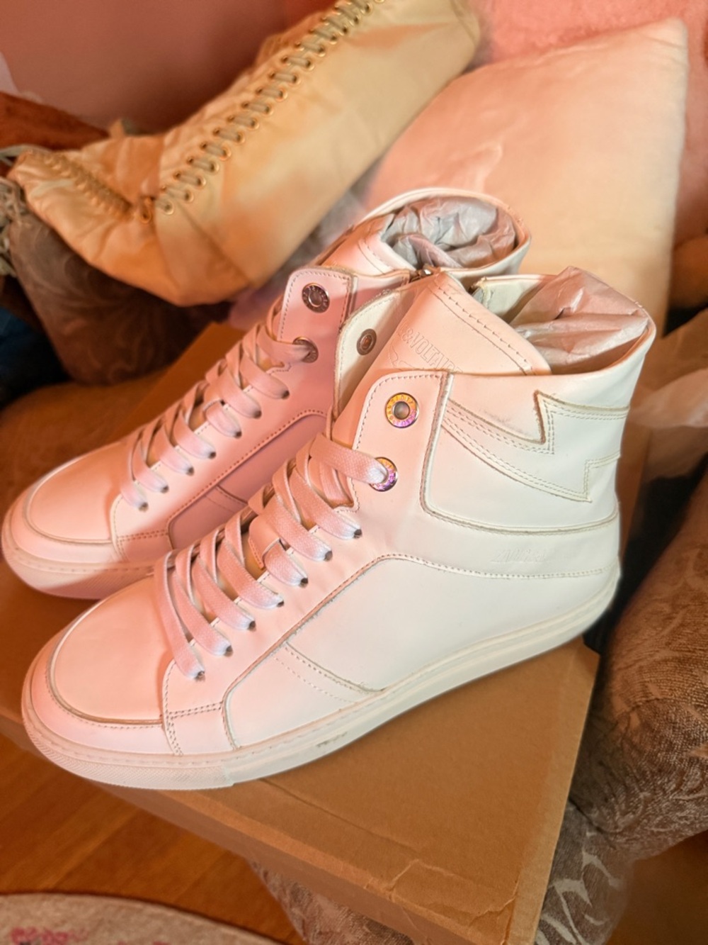 Zadig & Voltaire White High-Top Leather Sneakers - Picture 2 of 9